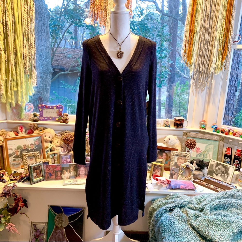Free People Sparkly Cardigan Duster in Navy - Picture 3 of 8
